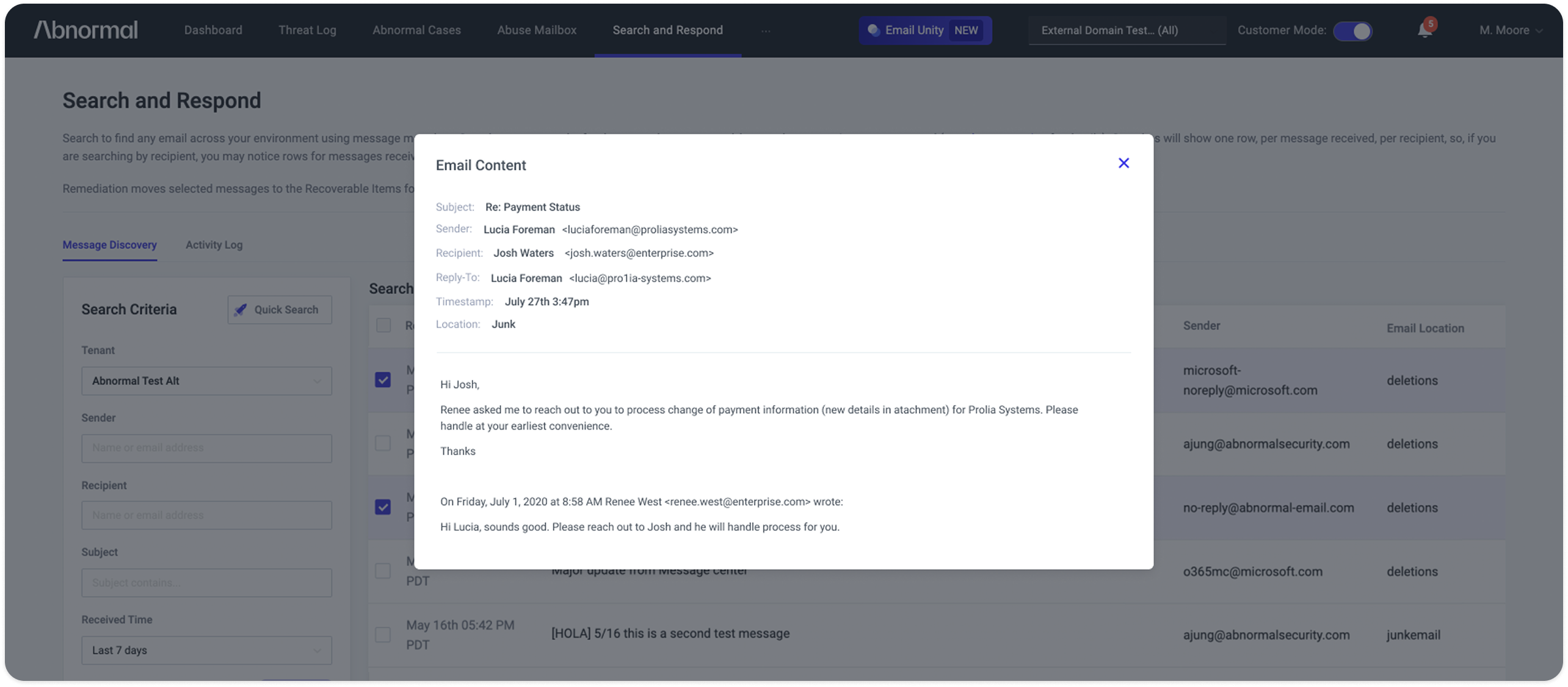 Original email details without a clear remediation history