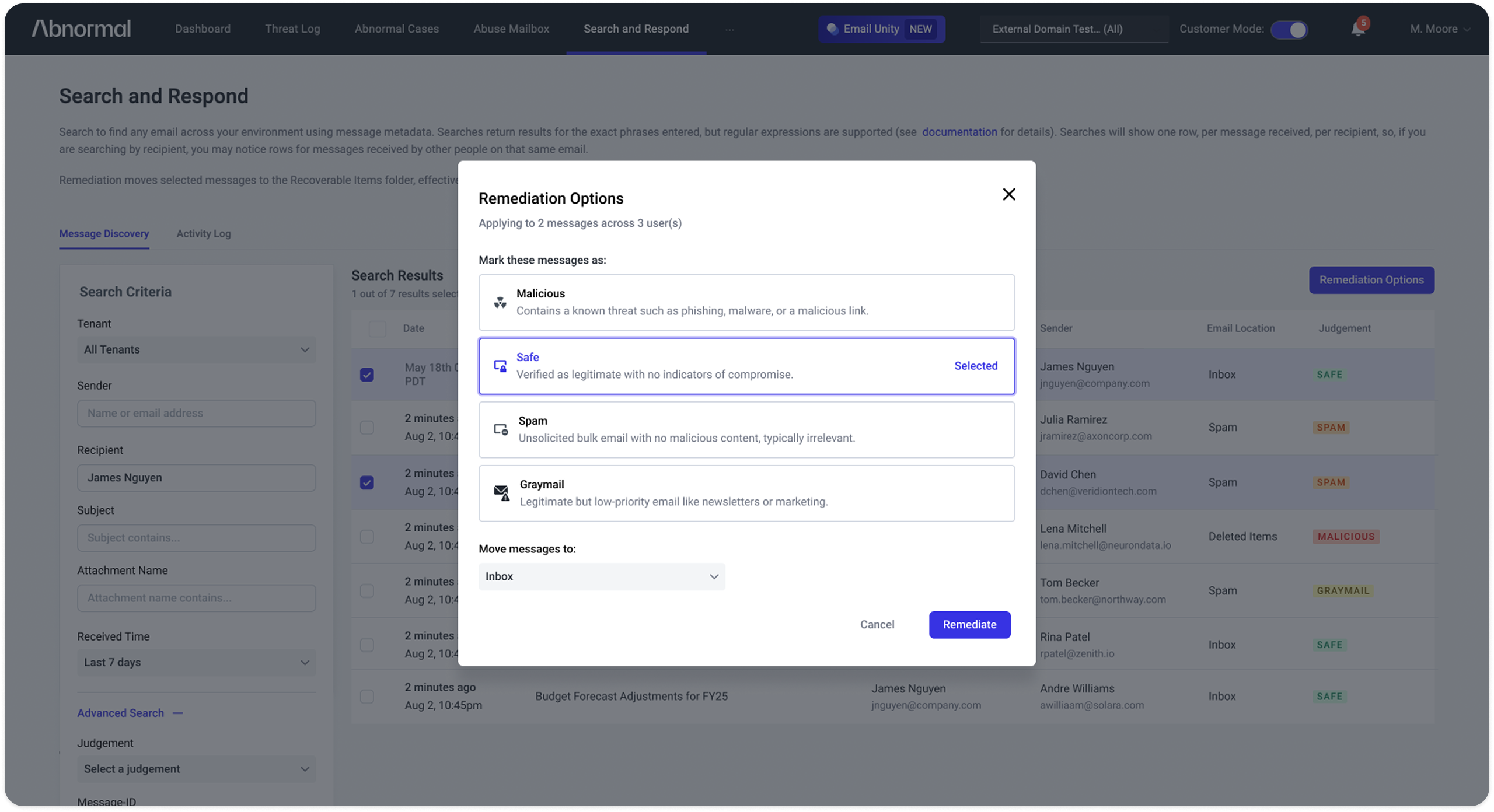 Expanded remediation options in the redesigned interface